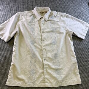 Cafe Luna Guayabera Shirt Mens XL Beige‎ Embroidered Button Up Casual